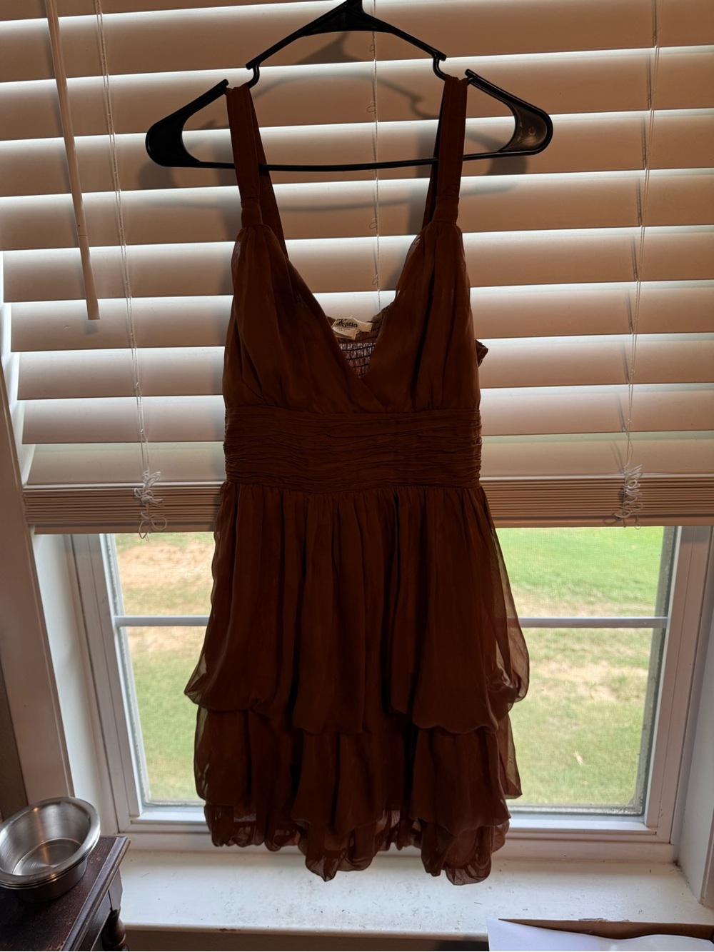 Katia Brown Ruffle Tiered Mini Dress Size L